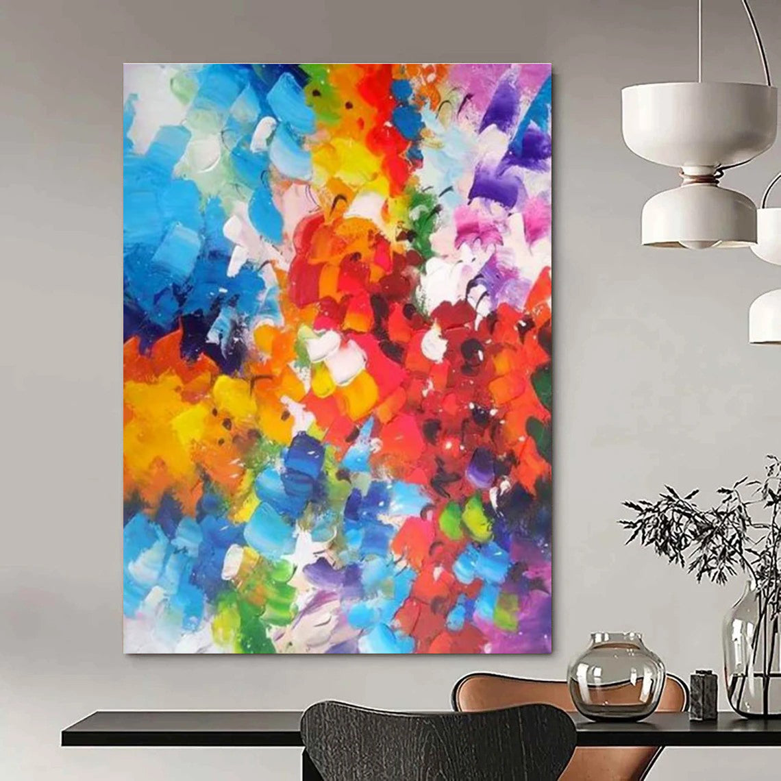 Rainbow Color Burst Abstract Painting for Playful Kids’ Spaces HENG415