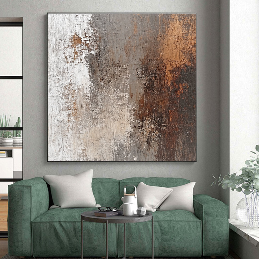 Rustic Brown and White Abstract Painting with Earthy Warmth WINK115
