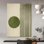 Green Circle and Lines Abstract Painting for Modern Minimalist Interiors GAB1370