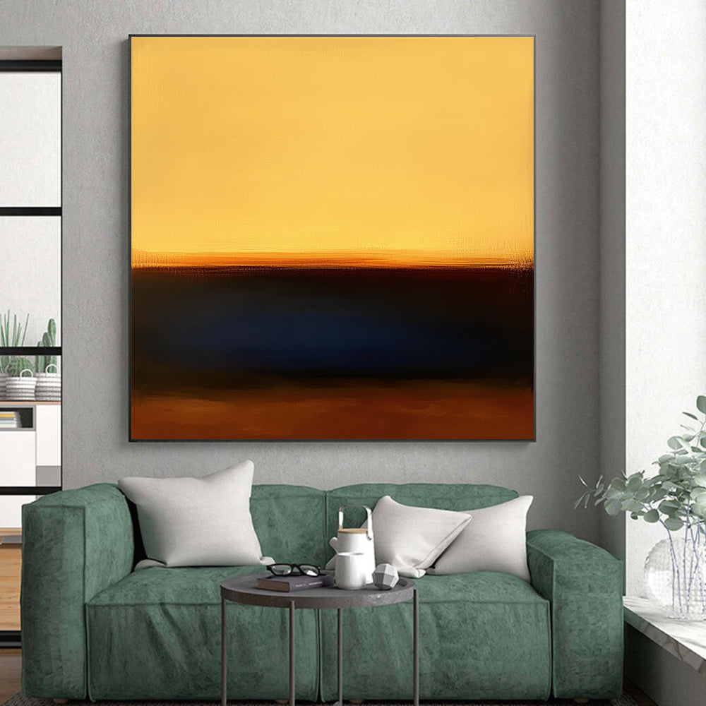 Yellow Orange Blue Abstract Painting with Minimalist Sunset WINK543