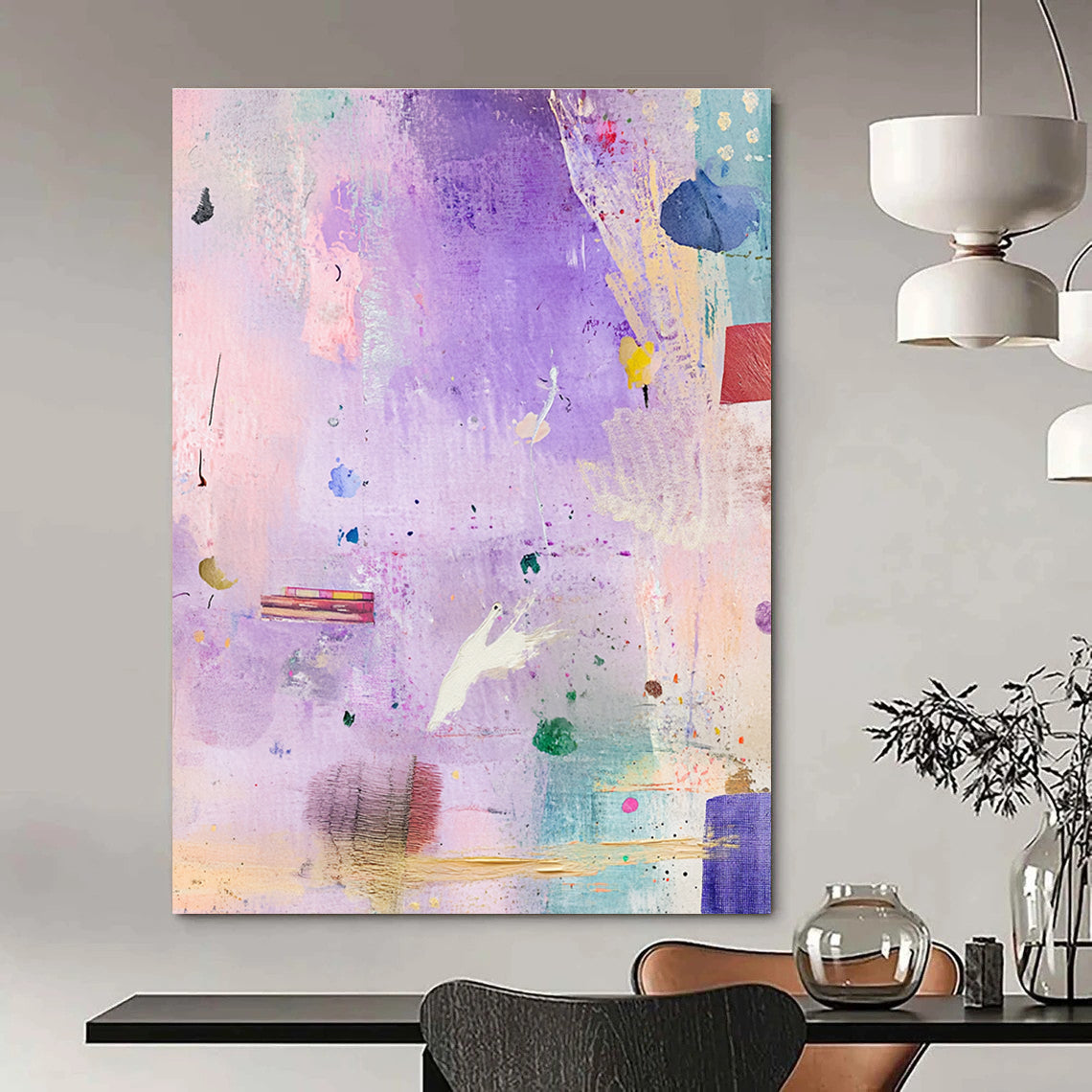 Purple - Toned Collage Abstract Painting for Artistic Bedrooms GAB1081