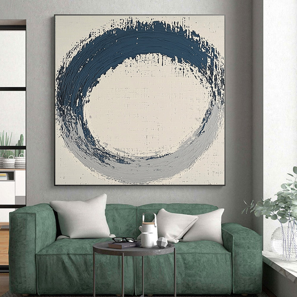 Blue and Gray Enso Abstract Painting with Zen Simplicity WINK125