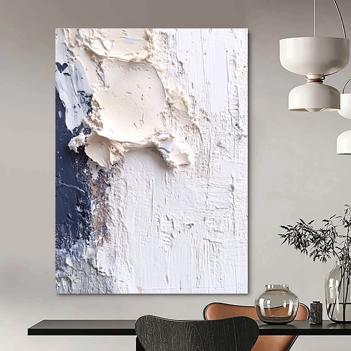 Textured White and Blue Abstract Painting for Coastal - Inspired Cafes GAB1009