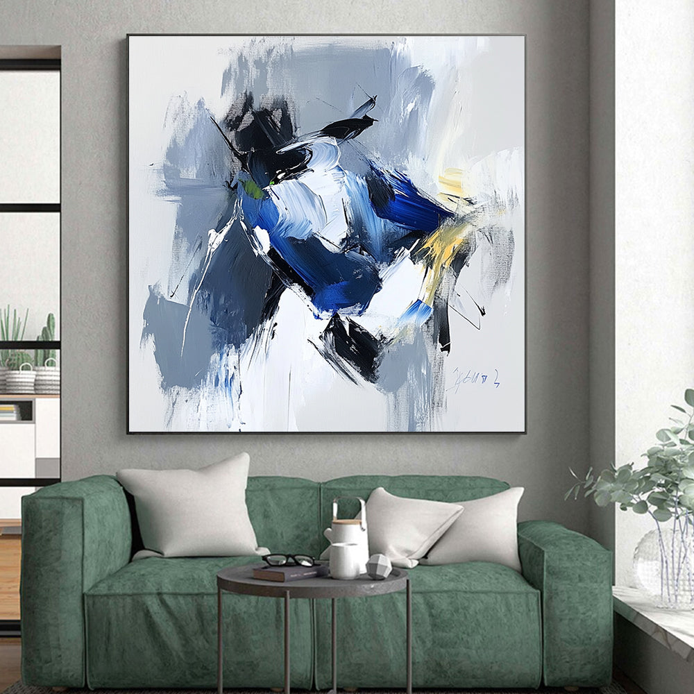 Blue Gray Abstract Bird Painting with Dynamic Grace WINK781