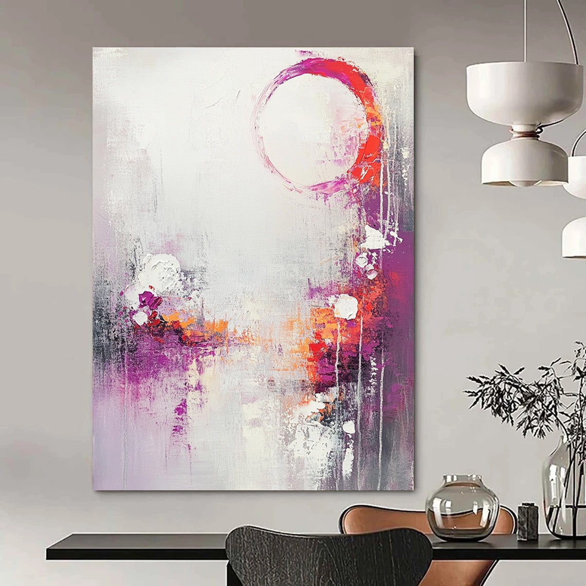 Purple and Orange Abstract Painting for Bohemian - Style Bedrooms GAB0902