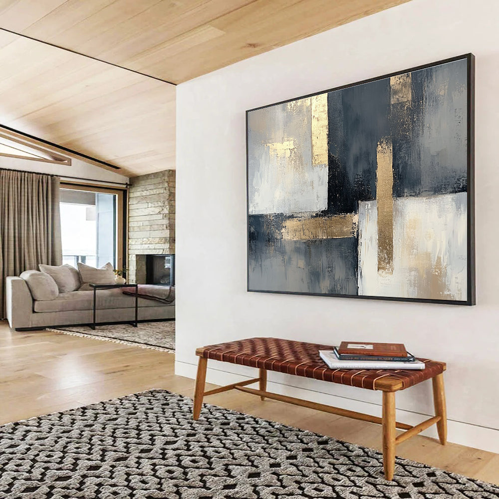 Gray and Gold Geometric Abstract Painting with Sophisticated Contrast ABS406