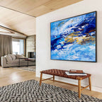 Blue and Gold Wave Abstract Painting for Nautical - Inspired Lounges YHT345