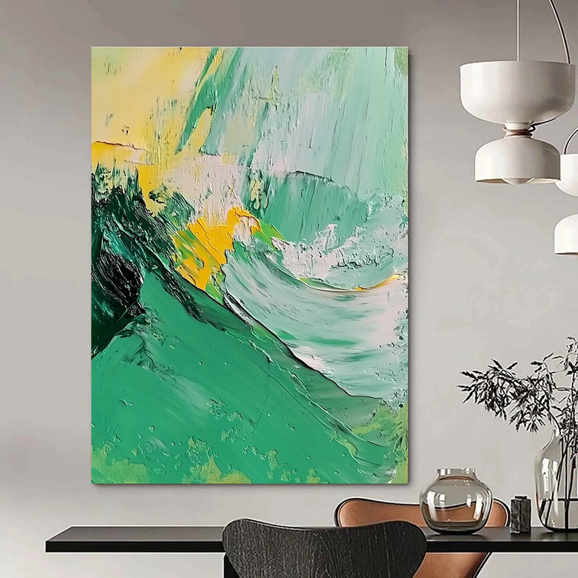 Green Yellow Wave Abstract Painting for Eco - Friendly Studios GAB0766