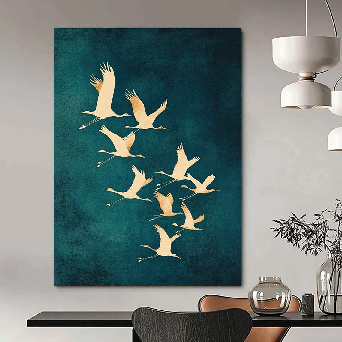 Flying Cranes I Abstract Painting for Asian - Inspired Living Rooms GAB1342