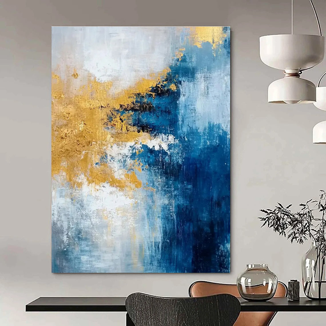 Blue and Gold Abstract Painting for Luxury Hotel Lobbies HENG062
