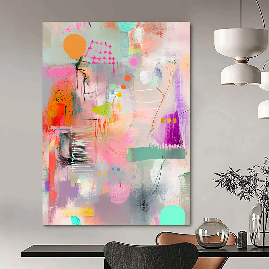 Pastel Abstract Fusion Painting of Playful Harmony GAB0176