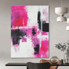 Bold Pink and Black Abstract Painting for Vibrant Interiors GAB0672