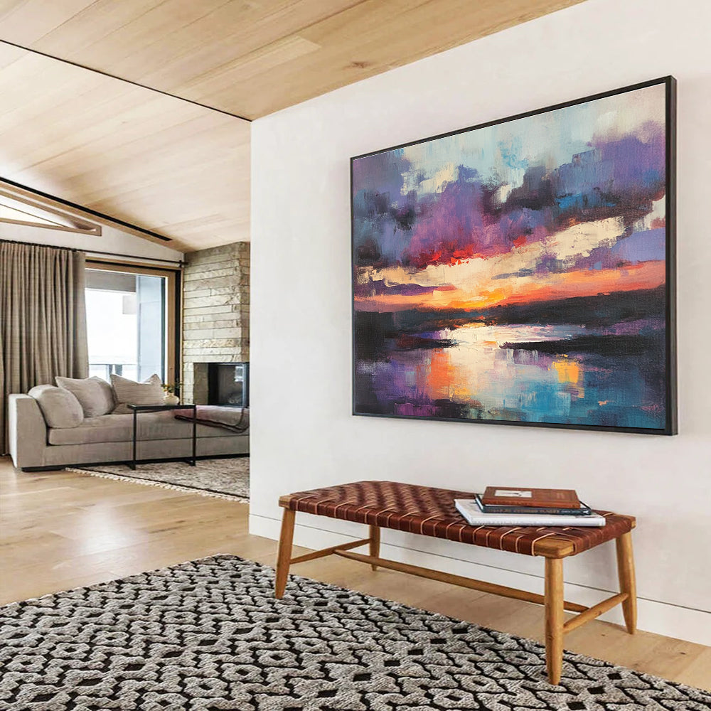 Purple Sky Sunset Abstract Painting with Vibrant Colors ABS293