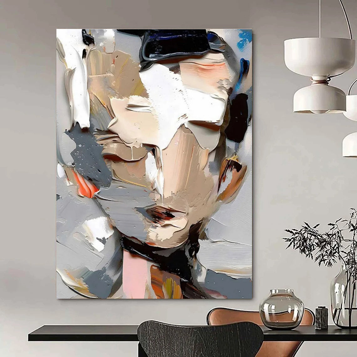 Abstract Portrait with Layered Paints Painting for Contemporary Art Spaces HENG320