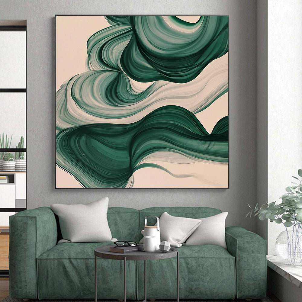 Green Abstract Waves Painting with Nature's Flow WINK423