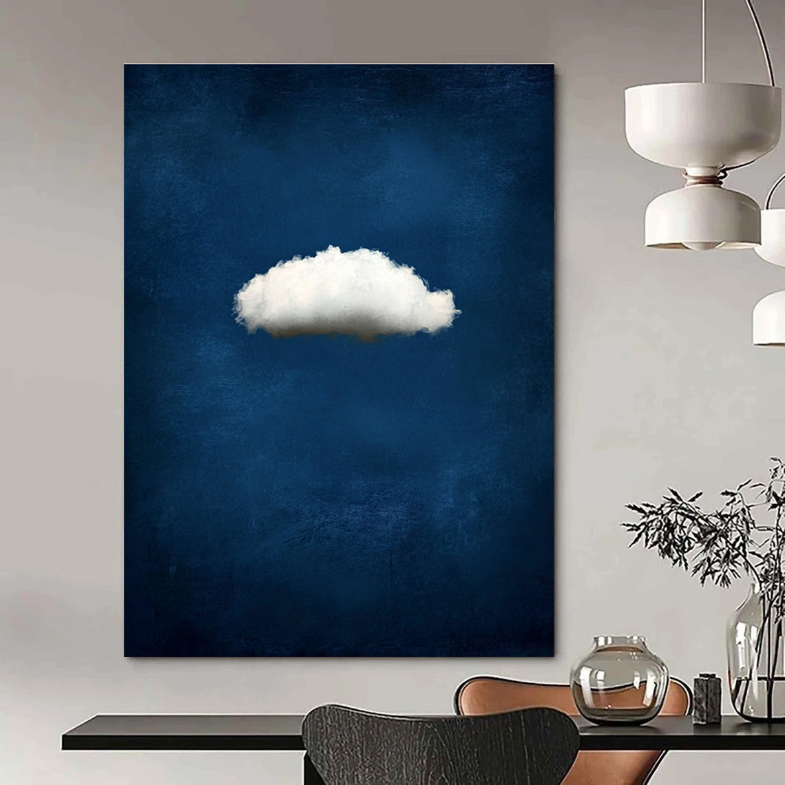 Single White Cloud on Blue Serene Abstract Art for Relaxing Spaces GAB1449