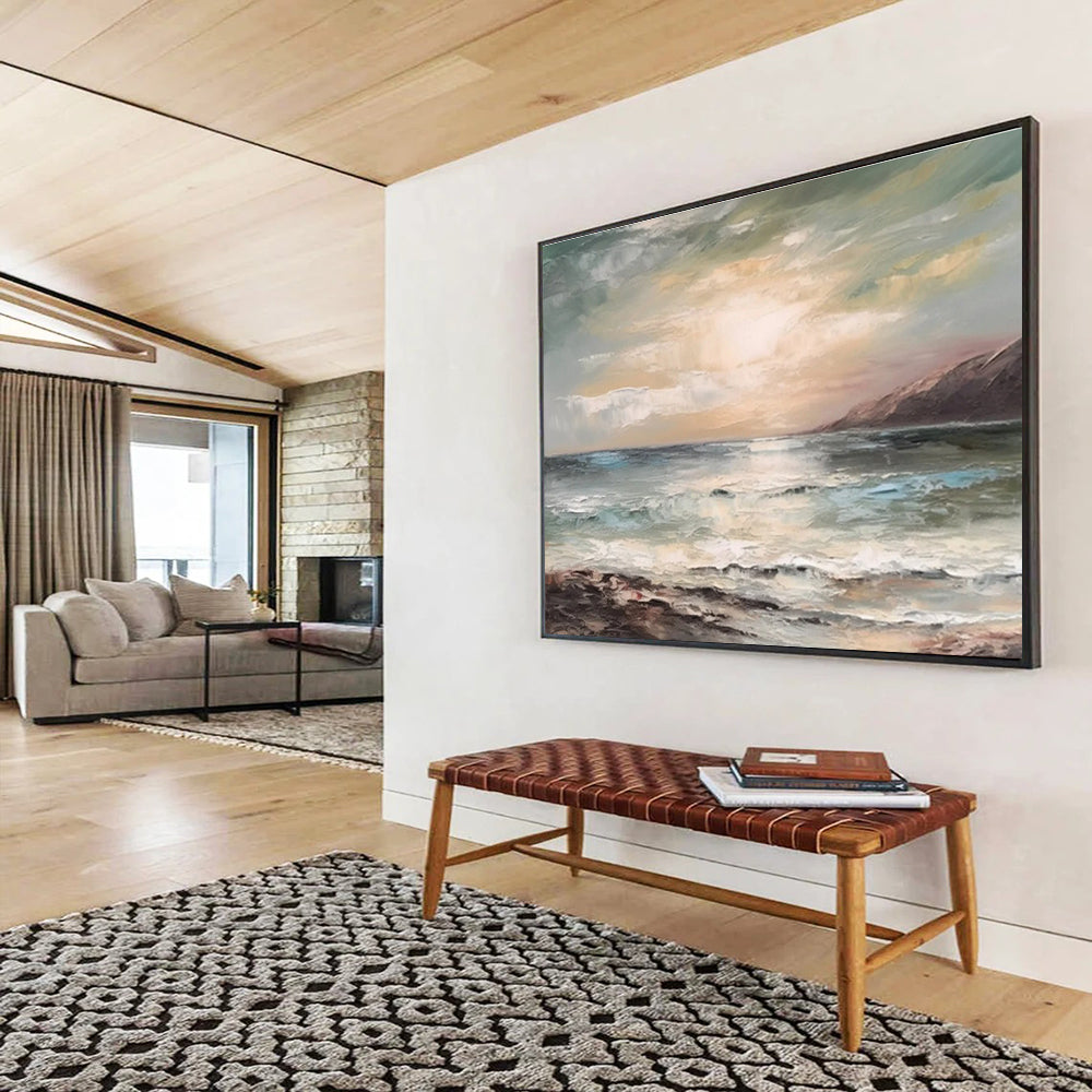 Coastal Sunset Abstract Painting for Beachfront Condo Living Areas YHT316