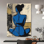 Blue Figure Silhouette Abstract Painting of Graceful Form GAB0116