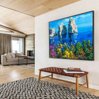 Sea Rocks Flower Abstract Painting for Coastal Home Entryways YHT449