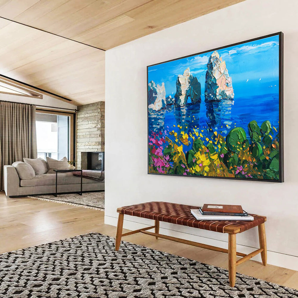 Sea Rocks Flower Abstract Painting for Coastal Home Entryways YHT449