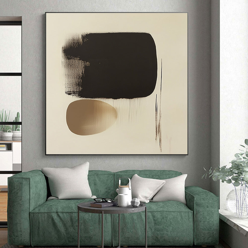 Black and Beige Forms Abstract Painting with Subtle Dynamics WINK171