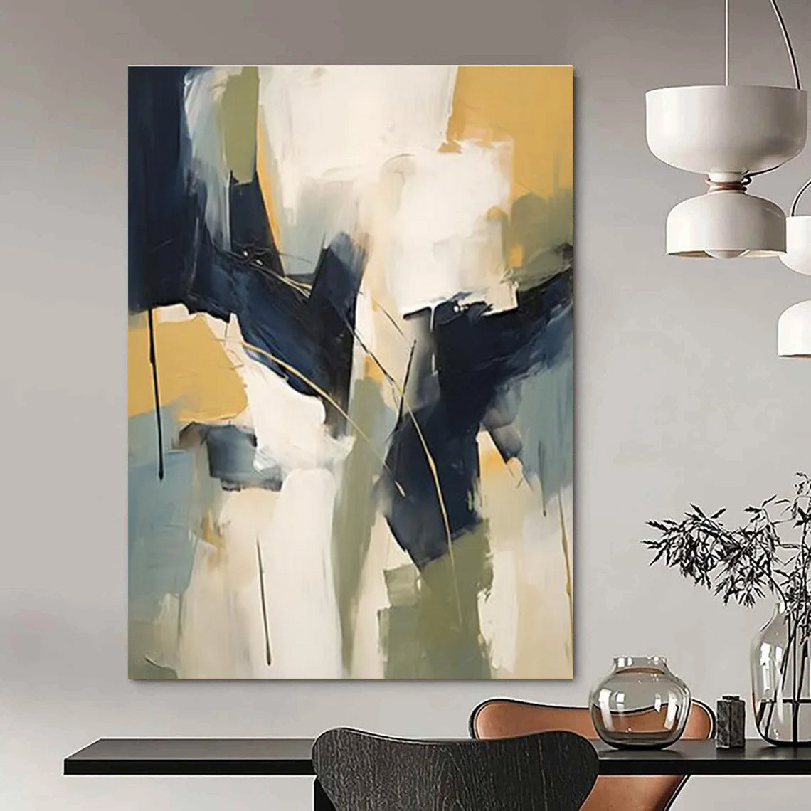 Blue - Yellow - Green Abstract Painting for Nature - Themed Cafes HENG123