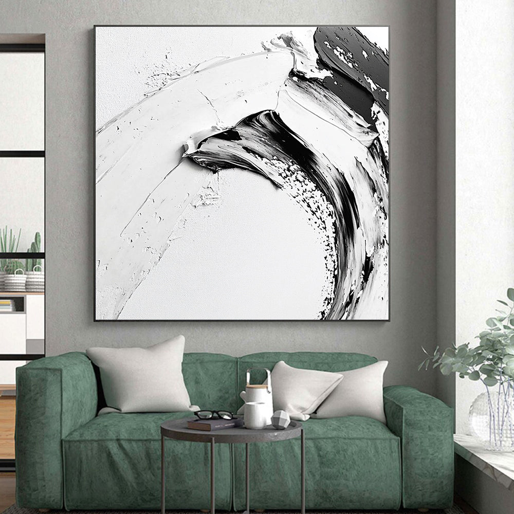 Curved Black - White Abstract Painting with Graceful Contrast WINK351