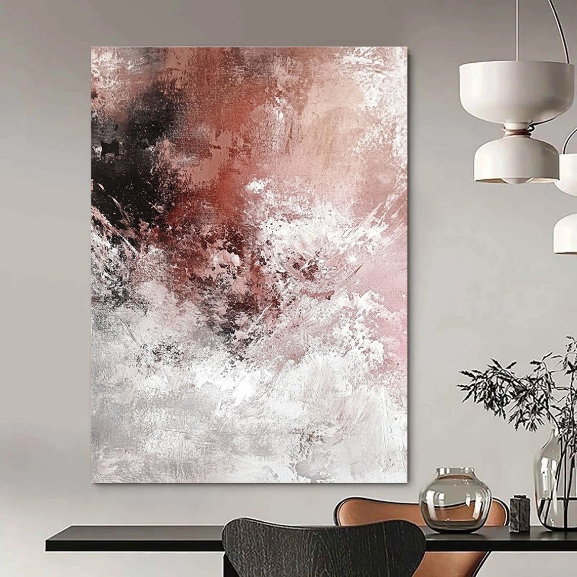 Pink and Gray Abstract Painting for Romantic - Styled Boutiques GAB1093