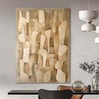 Beige Abstract Shapes Abstract Painting for Minimalist Living Rooms HENG021
