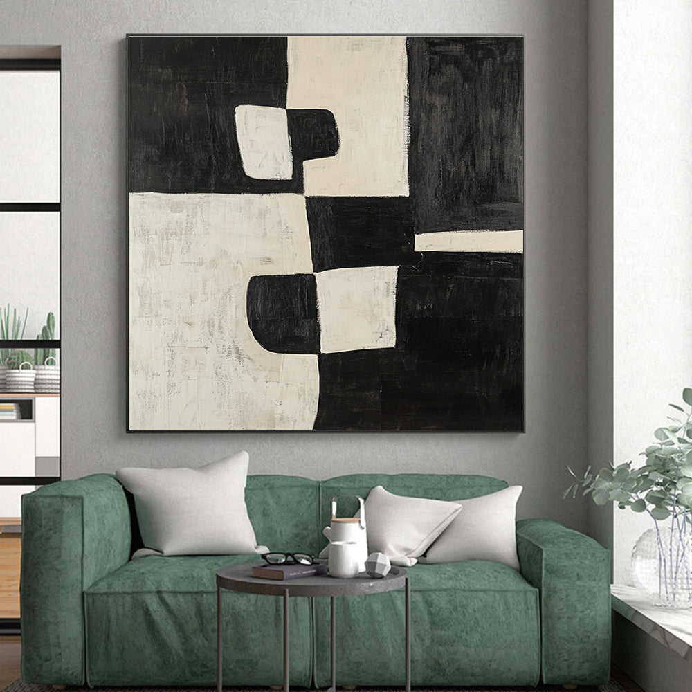 Black White Abstract Painting with Bold Geometry WINK669
