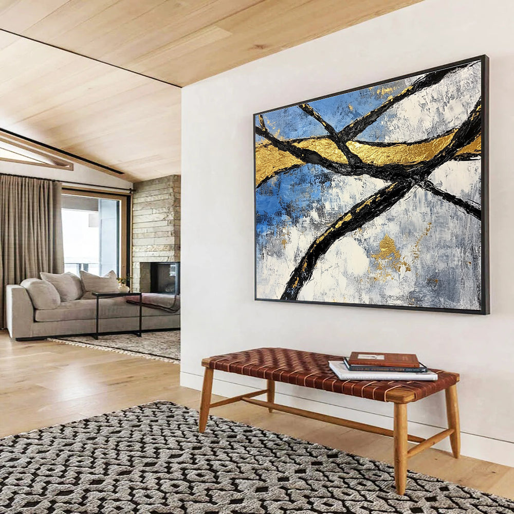 Golden Branches Abstract Painting with Luxurious, Textured Elegance ABS525