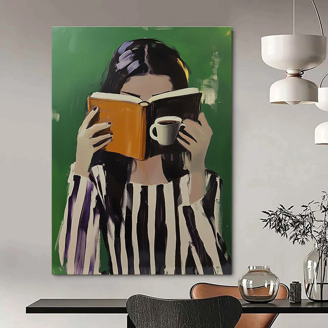 Woman Reading with Coffee - Intimate Daily Life Abstract Art GAB0424