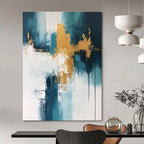 Teal and Gold Abstract Painting for Modern Beachfront Residences GAB0895