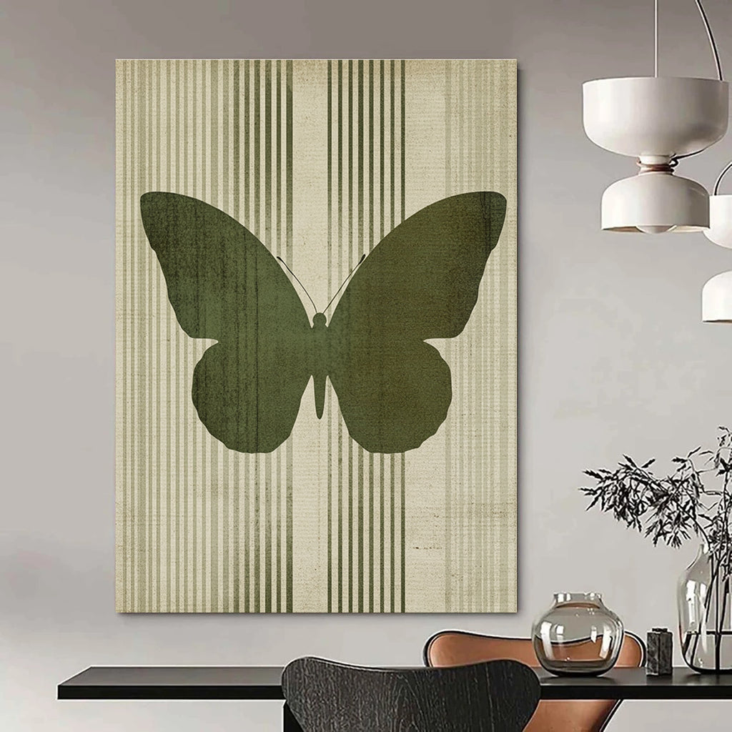Green Butterfly Silhouette Abstract Painting of Subtle Grace GAB0142