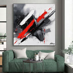Red, Black, and White Dynamic Strokes Abstract Painting with Energetic Flair WINK245