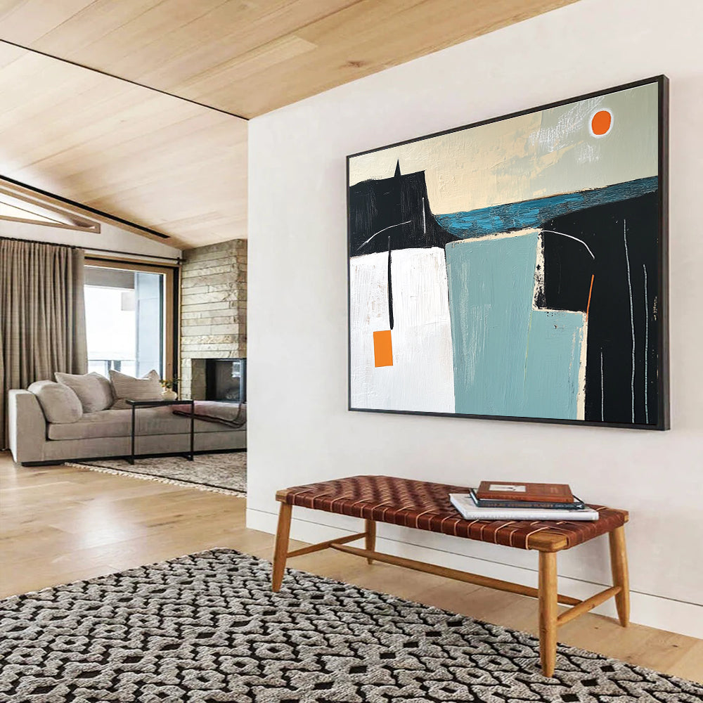 Minimalist Coastal Abstract Painting with Calm Geometric Forms ABS546
