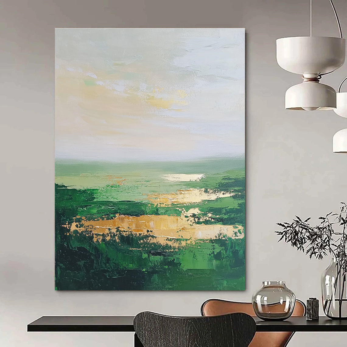 Green Horizon Abstract Painting for Nature - Lover’s Cafes GAB1304