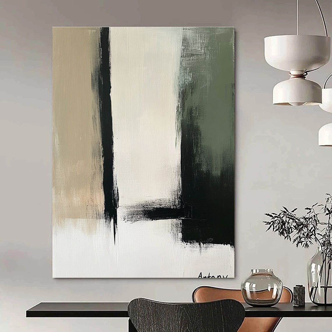 Black and Neutral Abstract Painting for Industrial - Style Art Galleries GAB1188