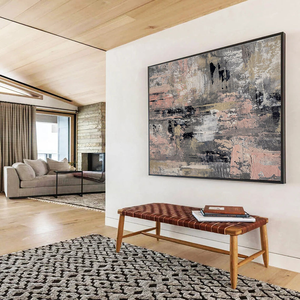 Gray - Pink Abstract Textures Painting for Minimalist Living Rooms YHT380