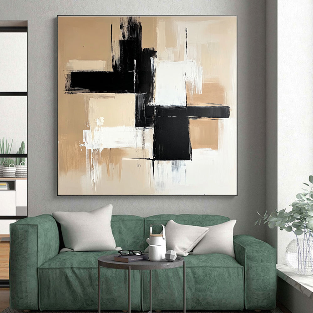 Bold Black and White Abstract Painting with Strong Geometry WINK803