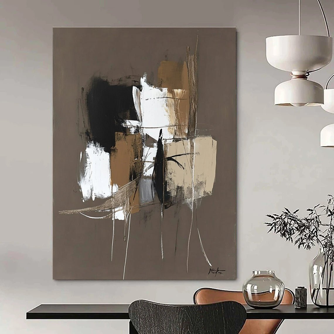 Brown - Toned Abstract Composition Painting for Minimalist Living Room Corners GAB1200