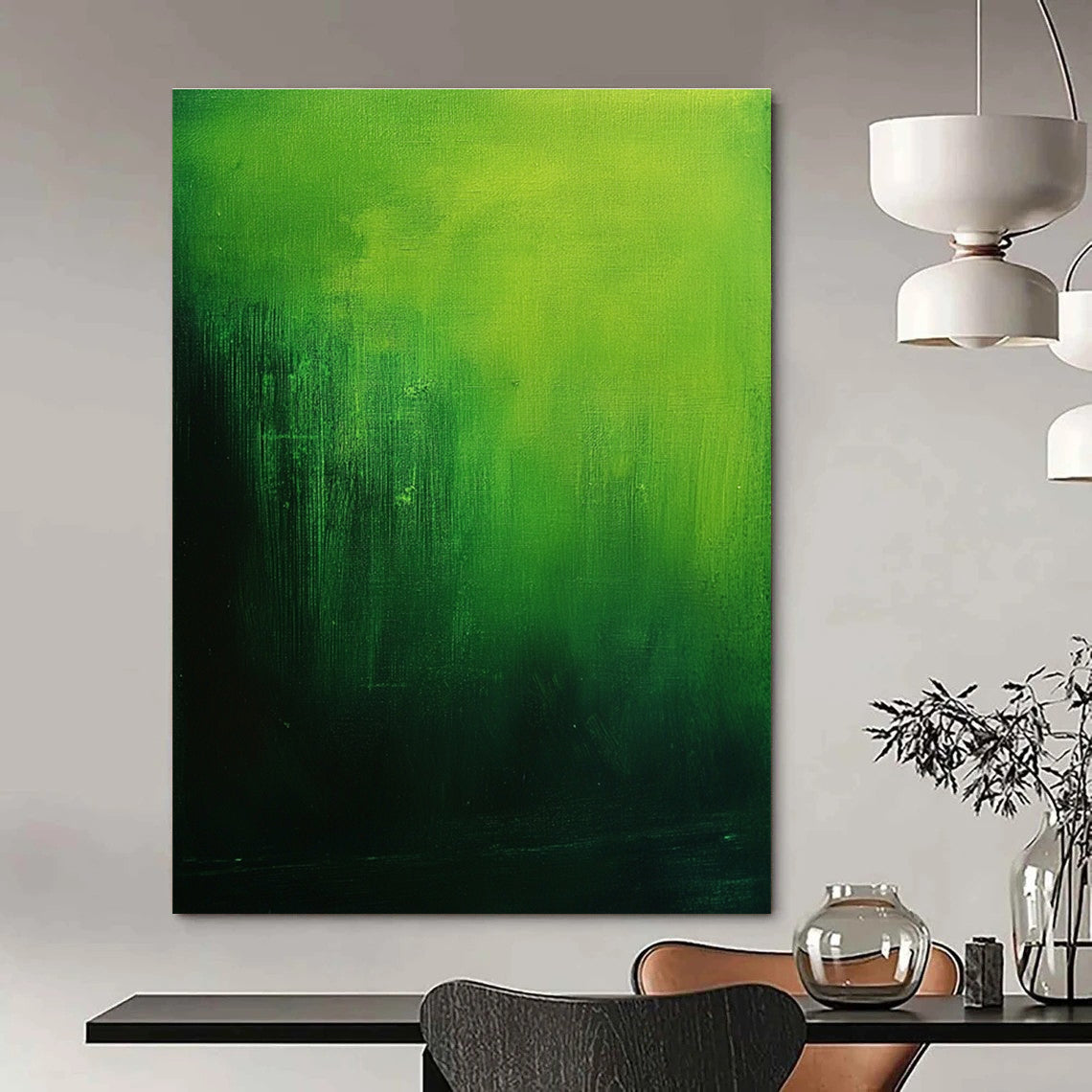 Deep Green Gradient Abstract Painting for Botanical Conservatories GAB0768