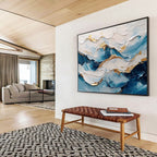 Blue and Gold Wave Textured Abstract Painting ABS261