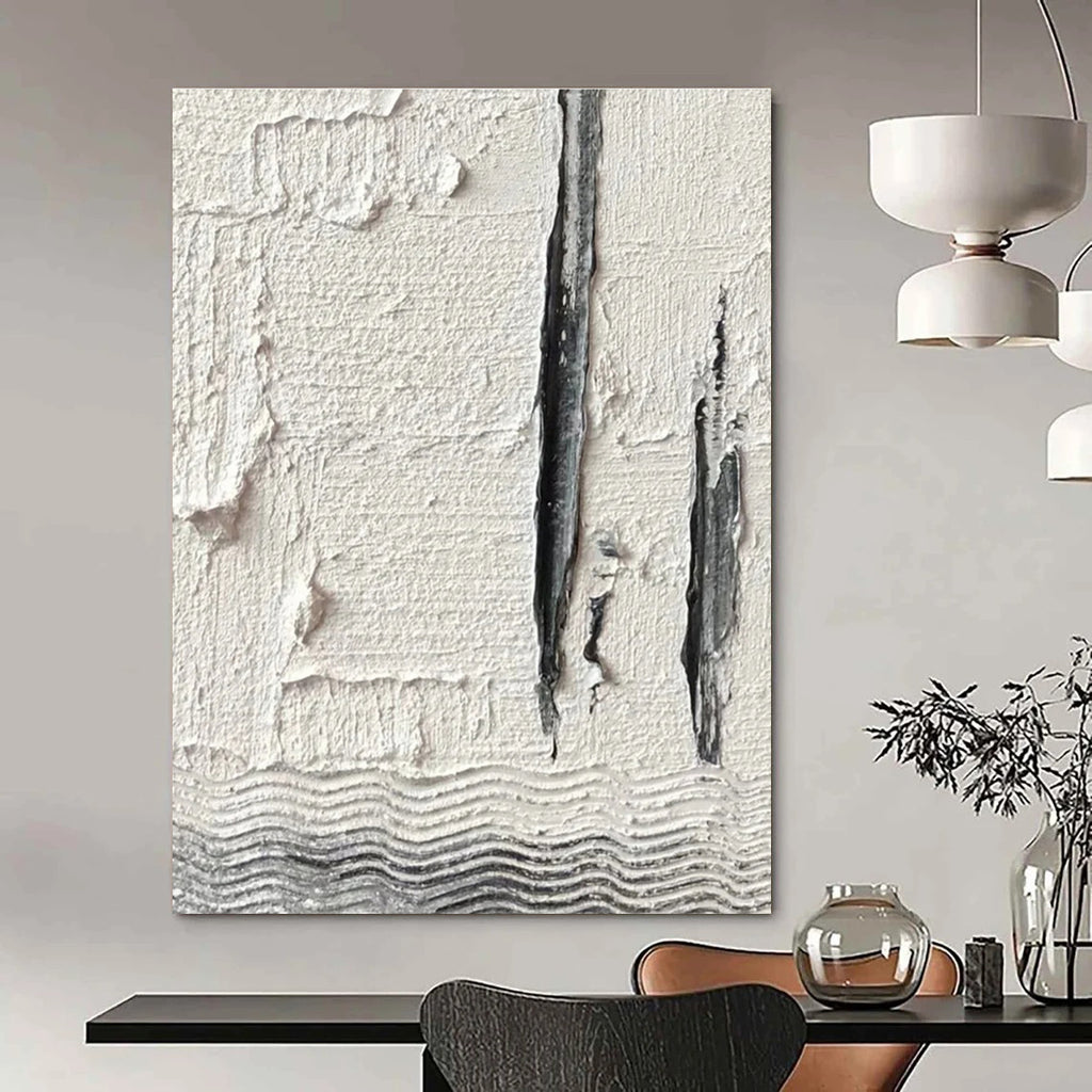 Gray - White Textured Fragment Abstract Painting for Industrial - Chic Spaces HENG371