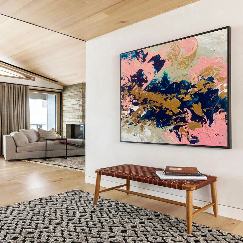 Pink - Gold - Navy Abstract Painting for Chic Bridal Salons YHT384