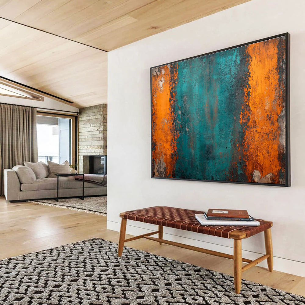 Teal - Orange Abstract Painting for Industrial - Chic Lofts YHT408