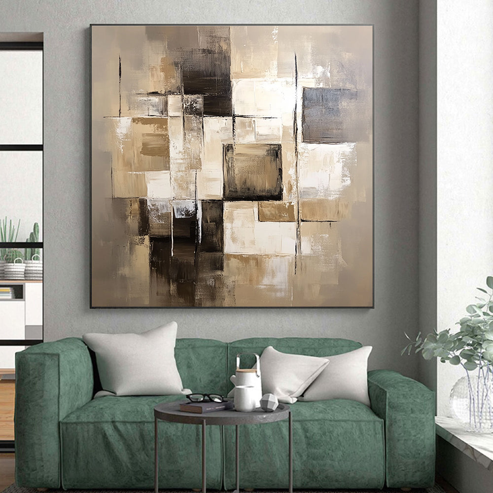 Beige - Toned Abstract Painting with Layered Squares WINK859
