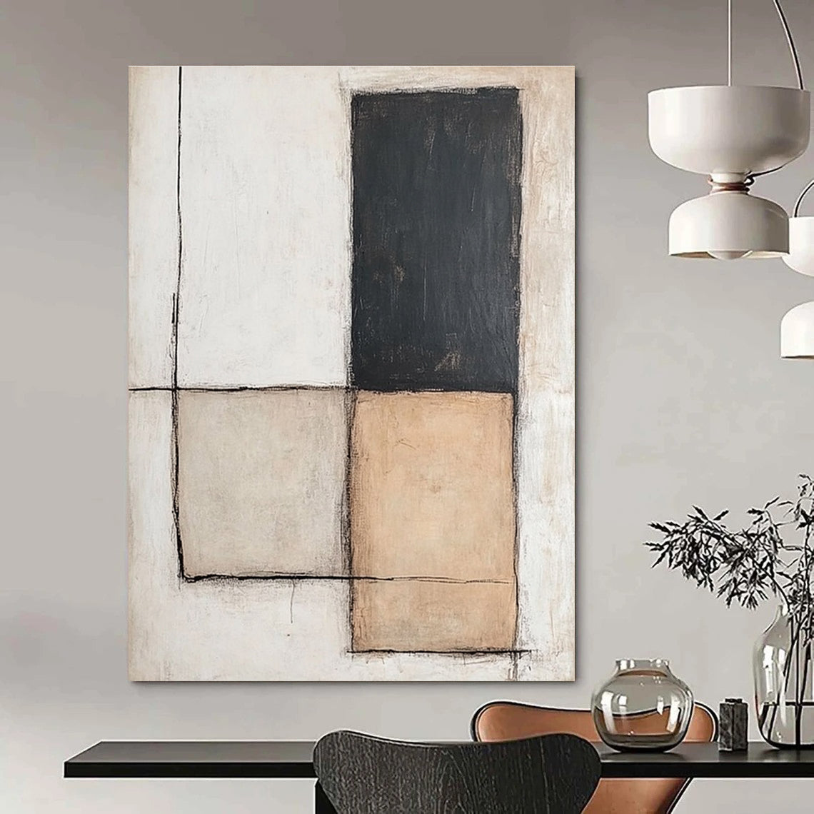 Neutral Toned Geometric Art Abstract Painting for Minimalist Interiors GAB1392
