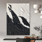Black - White Textured Landscape Abstract Painting for Minimalist Bedrooms HENG395