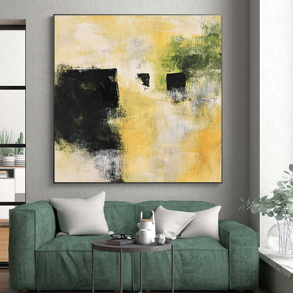 Minimalist Black Yellow Abstract Painting with Quiet Impact WINK754